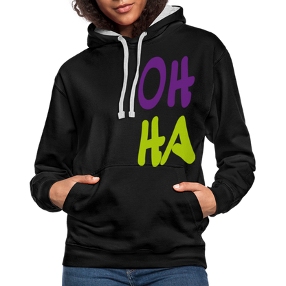 Unisex Kontrast-Hoodie - Oh ha - Schwarz/Grau meliert