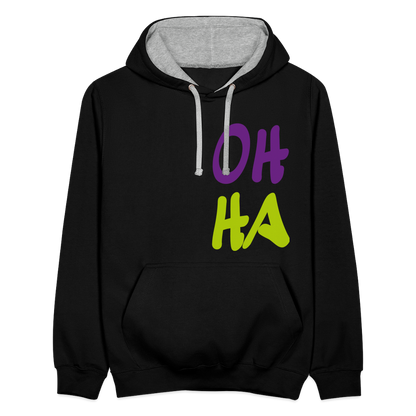 Unisex Kontrast-Hoodie - Oh ha - Schwarz/Grau meliert