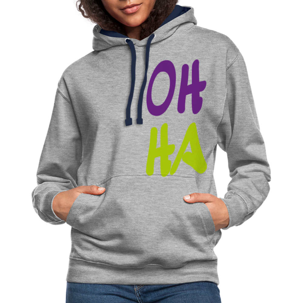 Unisex Kontrast-Hoodie - Oh ha - Grau meliert/Navy