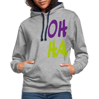 Unisex Kontrast-Hoodie - Oh ha - Grau meliert/Navy