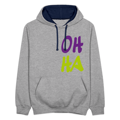 Unisex Kontrast-Hoodie - Oh ha - Grau meliert/Navy