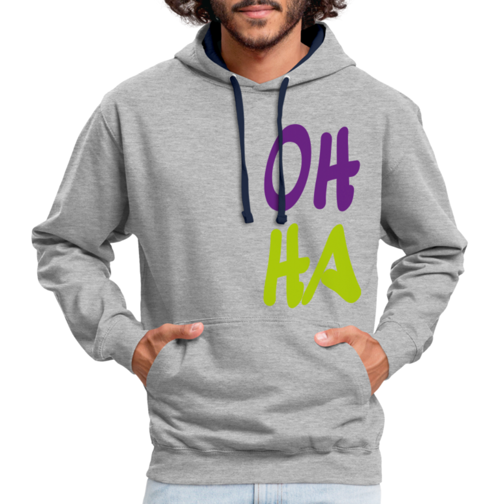 Unisex Kontrast-Hoodie - Oh ha - Grau meliert/Navy