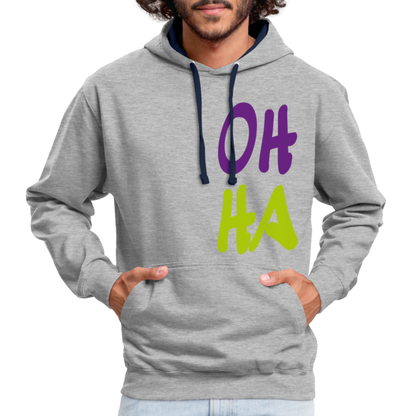 Unisex Kontrast-Hoodie - Oh ha - Grau meliert/Navy