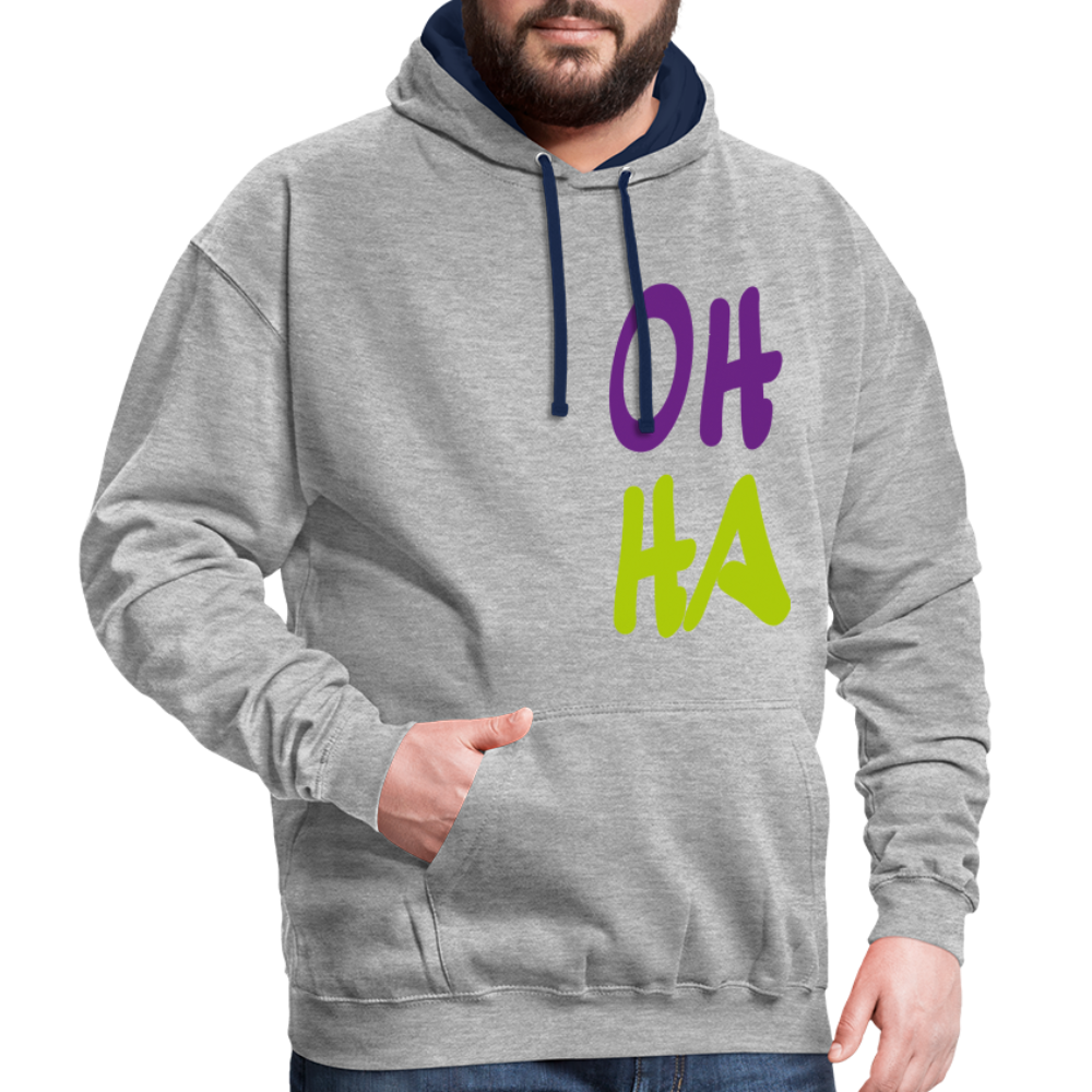 Unisex Kontrast-Hoodie - Oh ha - Grau meliert/Navy