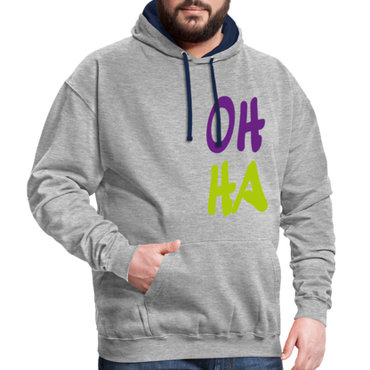 Unisex Kontrast-Hoodie - Oh ha - Grau meliert/Navy