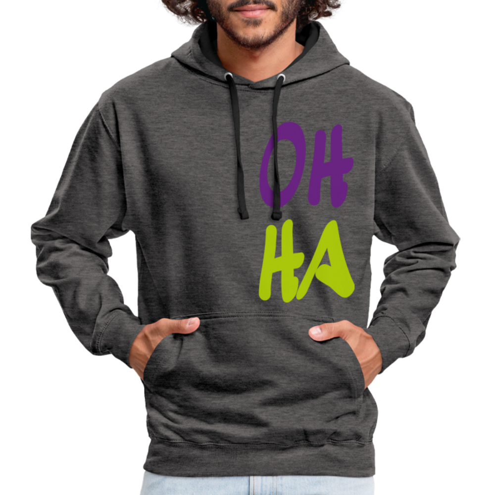 Unisex Kontrast-Hoodie - Oh ha - Anthrazit/Schwarz