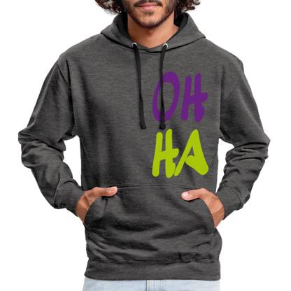 Unisex Kontrast-Hoodie - Oh ha - Anthrazit/Schwarz