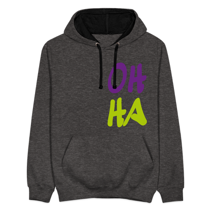 Unisex Kontrast-Hoodie - Oh ha - Anthrazit/Schwarz