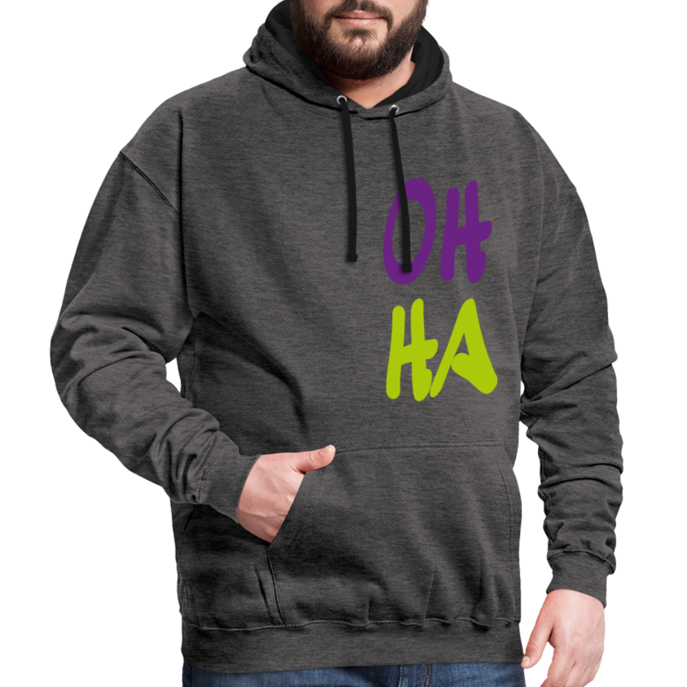 Unisex Kontrast-Hoodie - Oh ha - Anthrazit/Schwarz