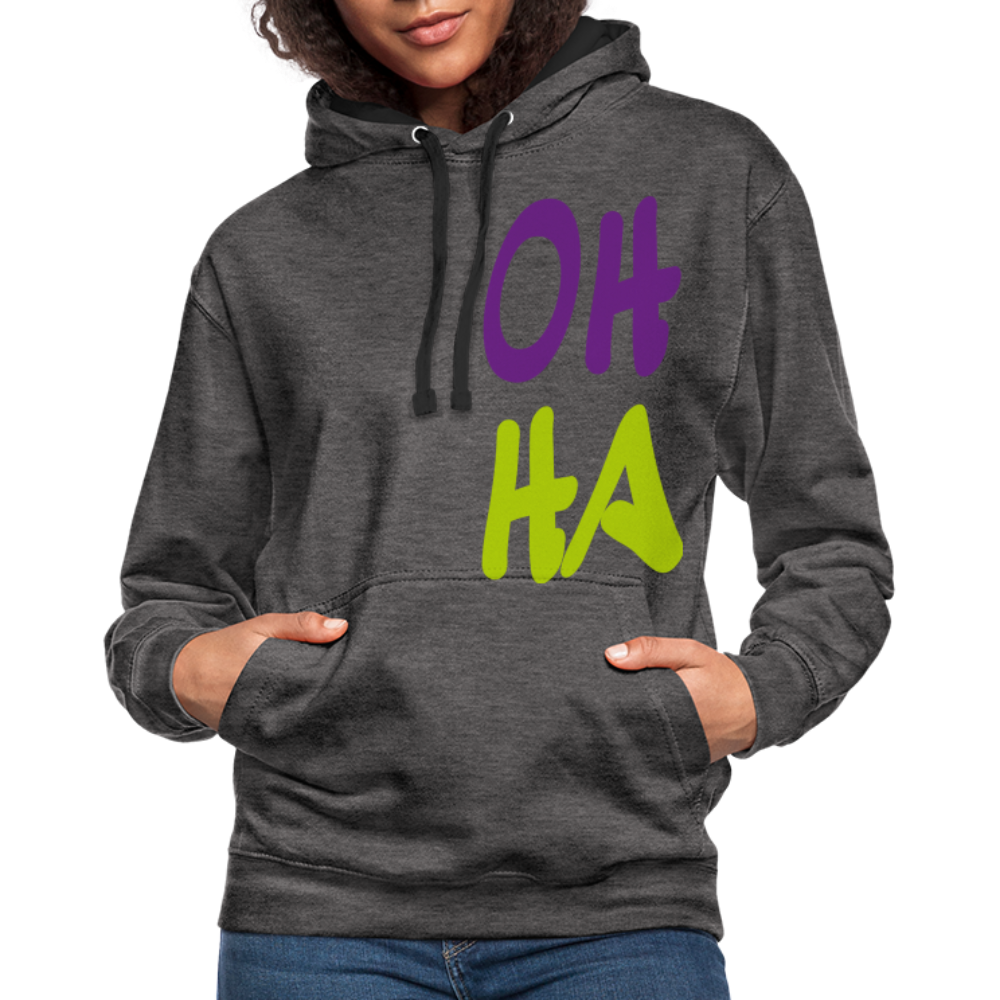 Unisex Kontrast-Hoodie - Oh ha - Anthrazit/Schwarz