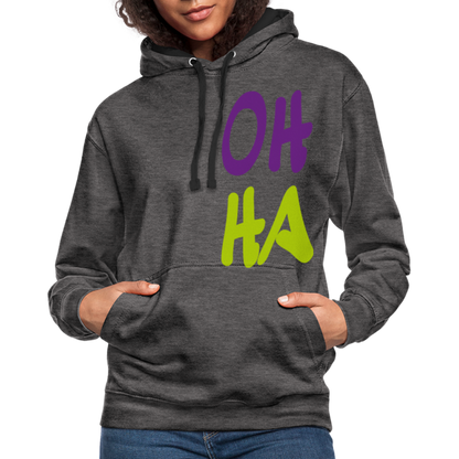 Unisex Kontrast-Hoodie - Oh ha - Anthrazit/Schwarz