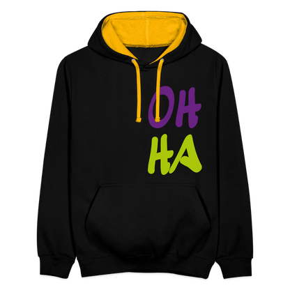 Unisex Kontrast-Hoodie - Oh ha - Schwarz/Gold