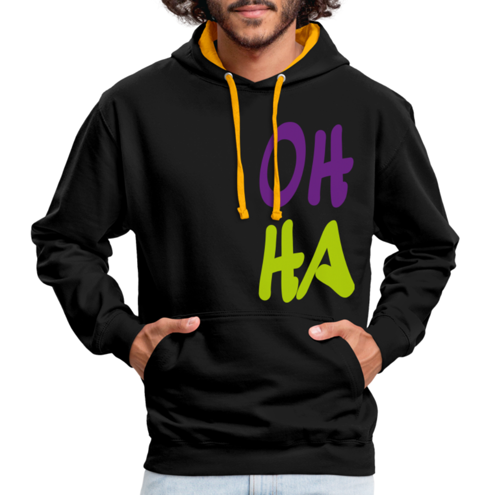 Unisex Kontrast-Hoodie - Oh ha - Schwarz/Gold