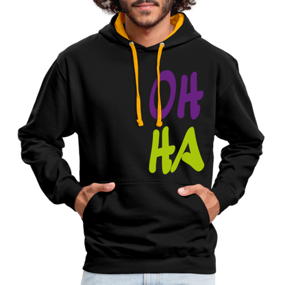 Unisex Kontrast-Hoodie - Oh ha - Schwarz/Gold