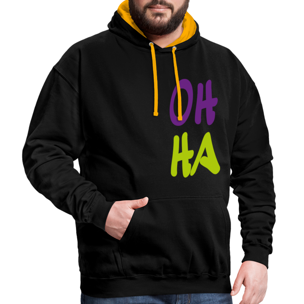 Unisex Kontrast-Hoodie - Oh ha - Schwarz/Gold