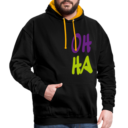 Unisex Kontrast-Hoodie - Oh ha - Schwarz/Gold