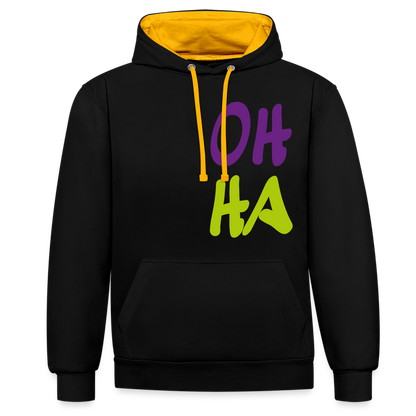 Unisex Kontrast-Hoodie - Oh ha - Schwarz/Gold