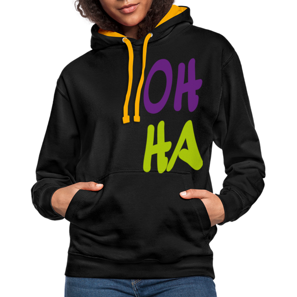 Unisex Kontrast-Hoodie - Oh ha - Schwarz/Gold