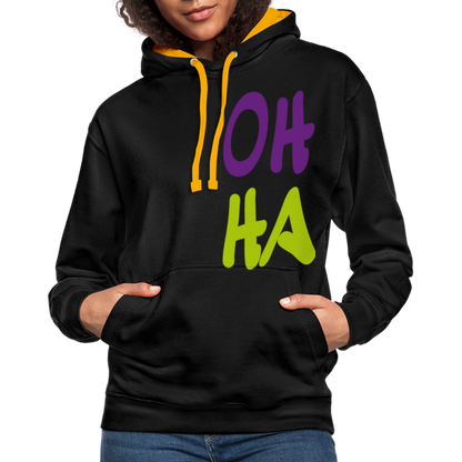 Unisex Kontrast-Hoodie - Oh ha - Schwarz/Gold